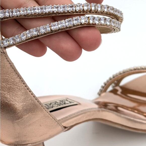 Badgley Mischka Logan Gold Crystal Dual-Strapped Stiletto Heels Size US8 EU38 - Picture 8 of 8